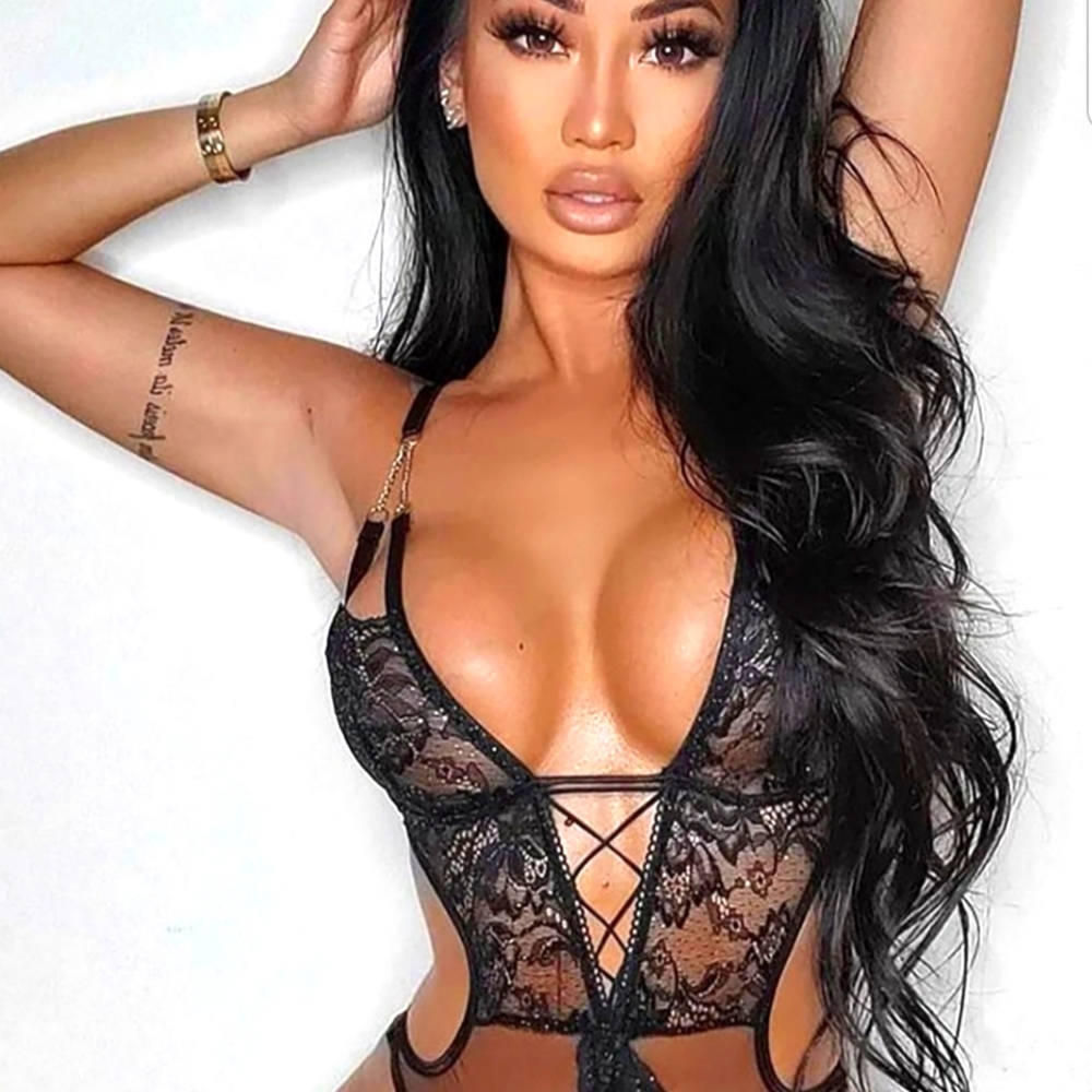 Black Chained Heart Sparkle Lace Teddy